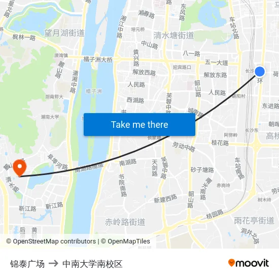 锦泰广场 to 中南大学南校区 map