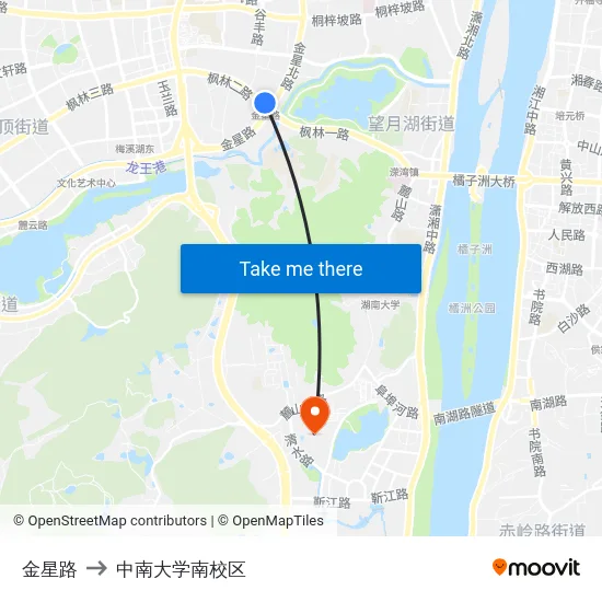 金星路 to 中南大学南校区 map