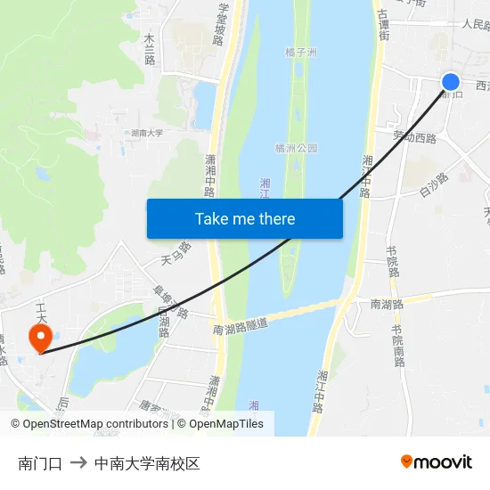 南门口 to 中南大学南校区 map