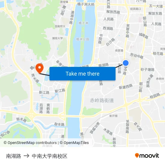 南湖路 to 中南大学南校区 map