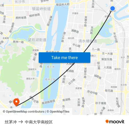 丝茅冲 to 中南大学南校区 map