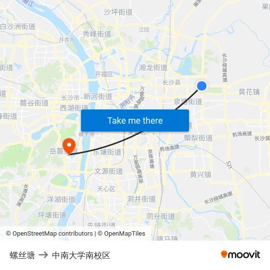 螺丝塘 to 中南大学南校区 map