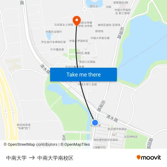 中南大学 to 中南大学南校区 map