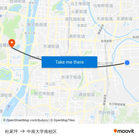 杜家坪 to 中南大学南校区 map