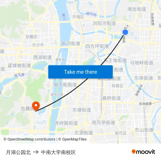月湖公园北 to 中南大学南校区 map