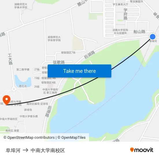 阜埠河 to 中南大学南校区 map