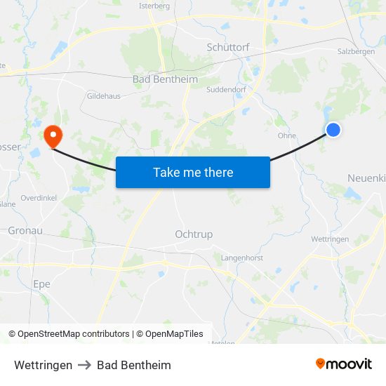 Wettringen to Bad Bentheim map