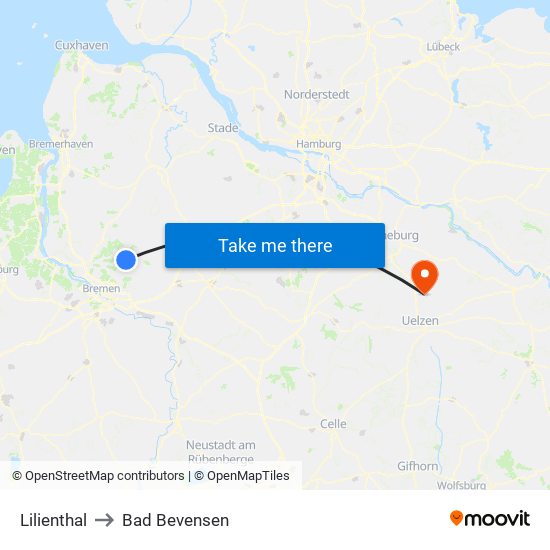 Lilienthal to Bad Bevensen map