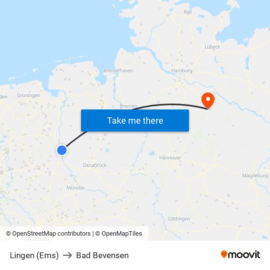Lingen (Ems) to Bad Bevensen map