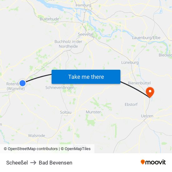 Scheeßel to Bad Bevensen map