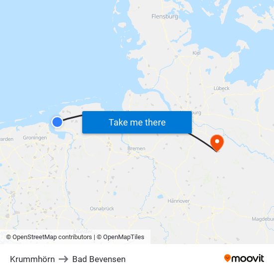 Krummhörn to Bad Bevensen map