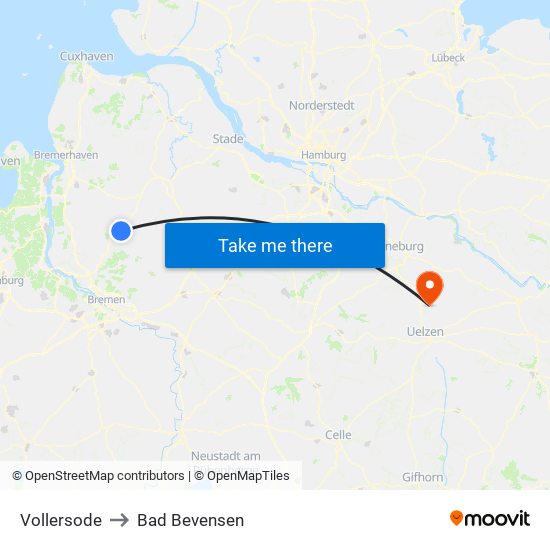 Vollersode to Bad Bevensen map