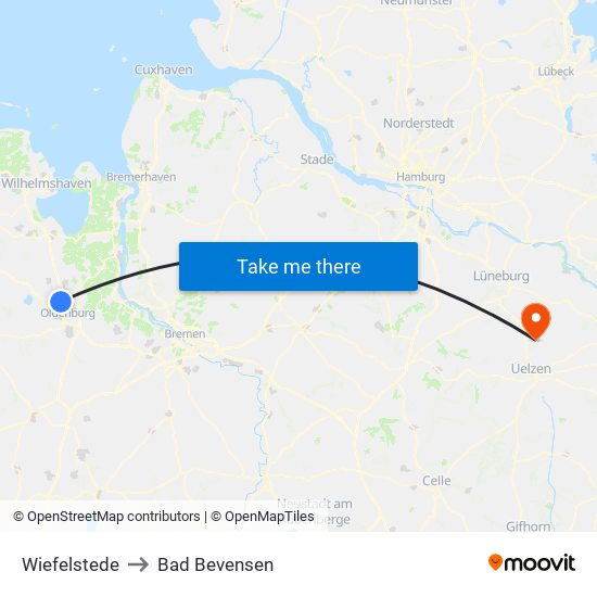 Wiefelstede to Bad Bevensen map