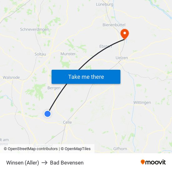 Winsen (Aller) to Bad Bevensen map
