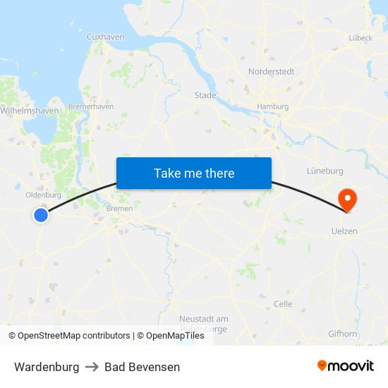 Wardenburg to Bad Bevensen map