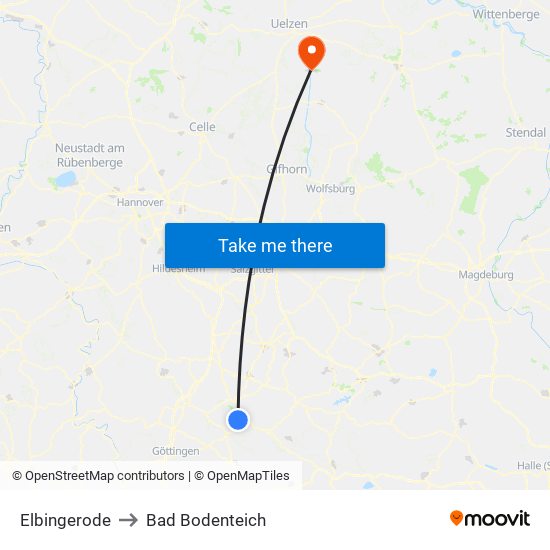 Elbingerode to Bad Bodenteich map