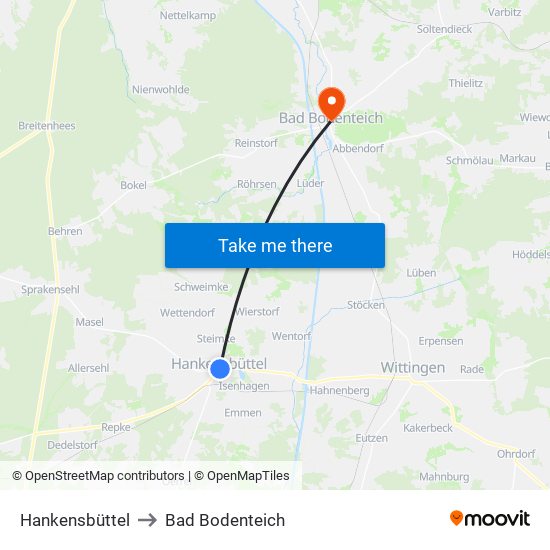 Hankensbüttel to Bad Bodenteich map