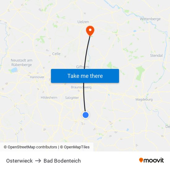 Osterwieck to Bad Bodenteich map