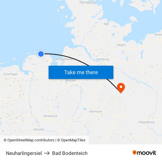 Neuharlingersiel to Bad Bodenteich map