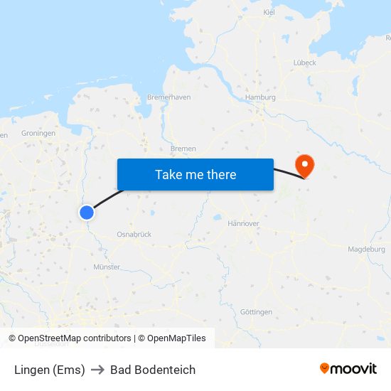 Lingen (Ems) to Bad Bodenteich map