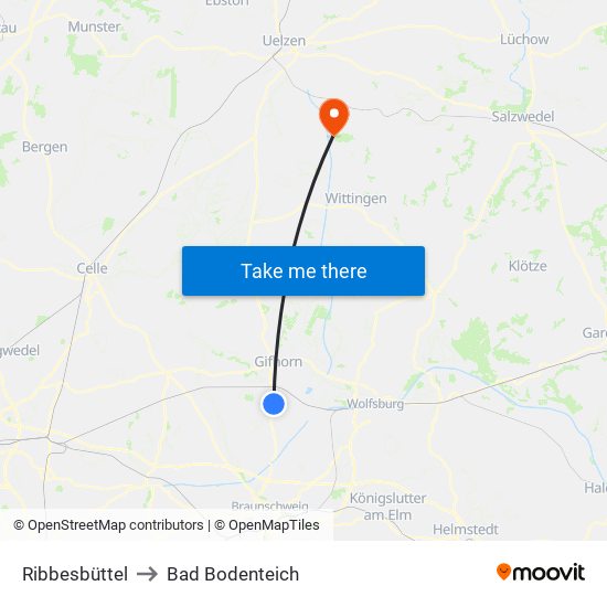 Ribbesbüttel to Bad Bodenteich map