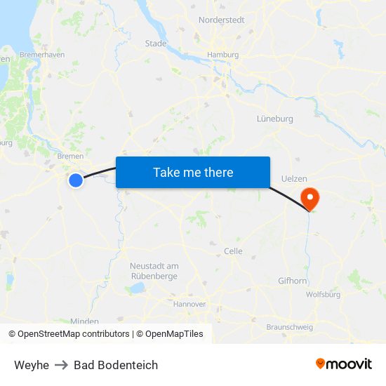 Weyhe to Bad Bodenteich map