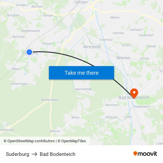 Suderburg to Bad Bodenteich map