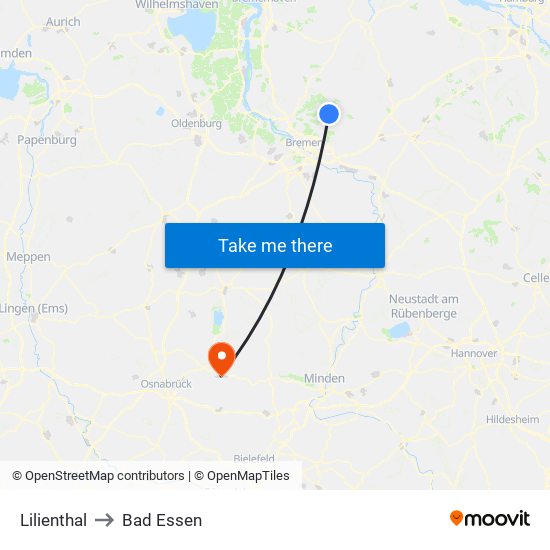 Lilienthal to Bad Essen map