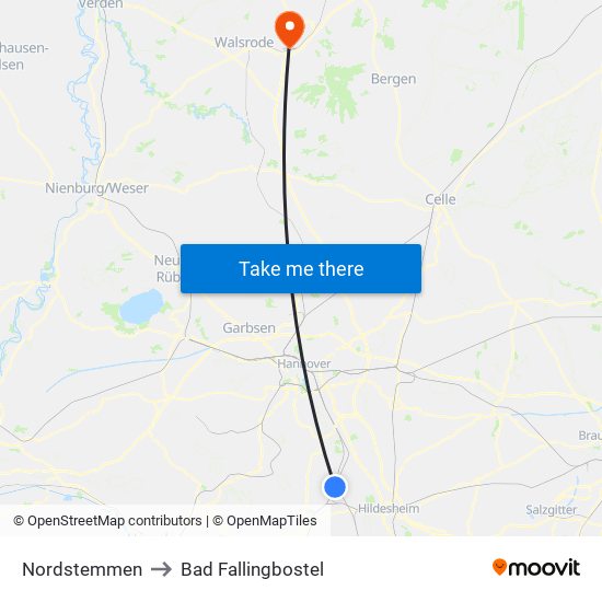 Nordstemmen to Bad Fallingbostel map