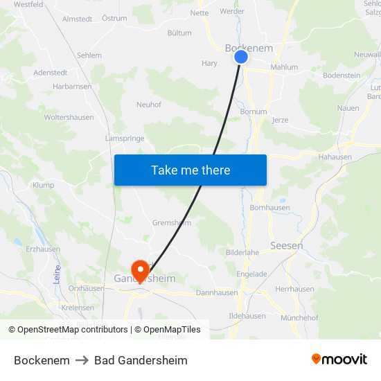 Bockenem to Bad Gandersheim map