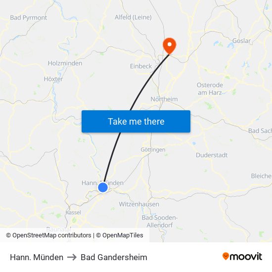 Hann. Münden to Bad Gandersheim map