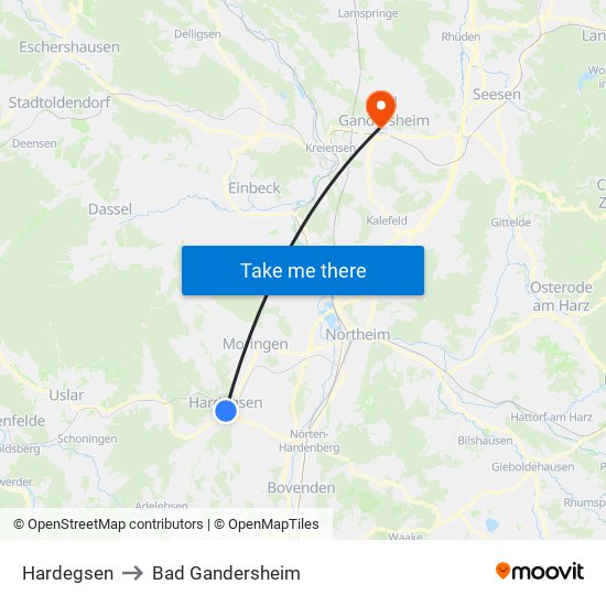 Hardegsen to Bad Gandersheim map
