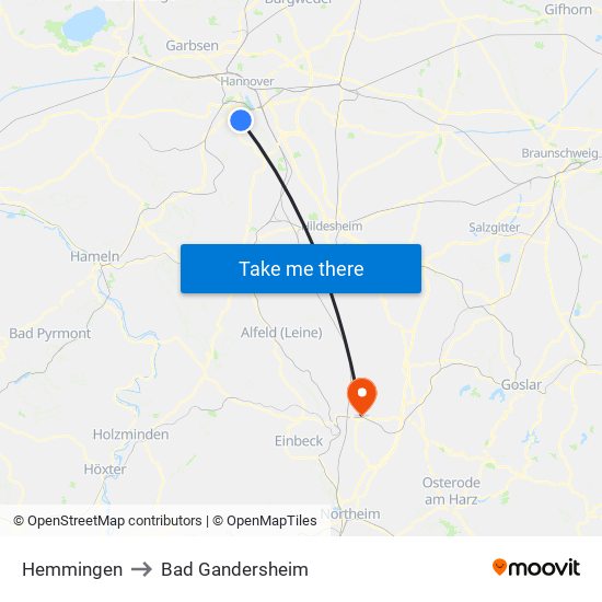 Hemmingen to Bad Gandersheim map