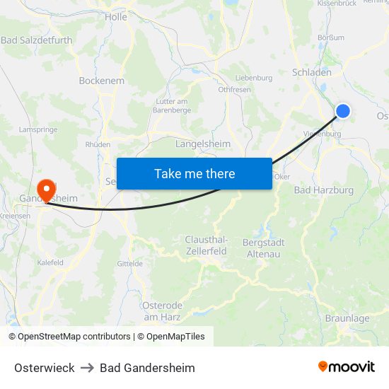 Osterwieck to Bad Gandersheim map