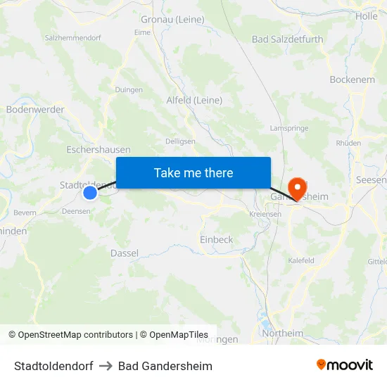 Stadtoldendorf to Bad Gandersheim map