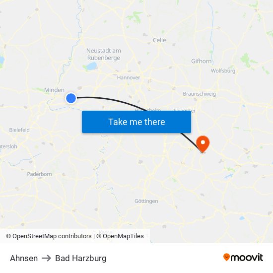 Ahnsen to Bad Harzburg map