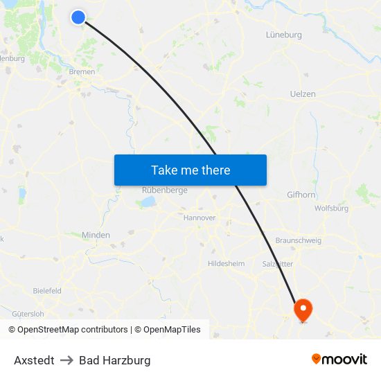 Axstedt to Bad Harzburg map