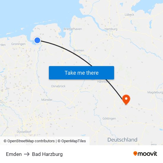 Emden to Bad Harzburg map