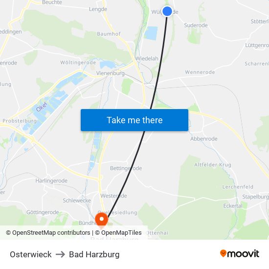 Osterwieck to Bad Harzburg map