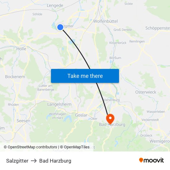 Salzgitter to Bad Harzburg map