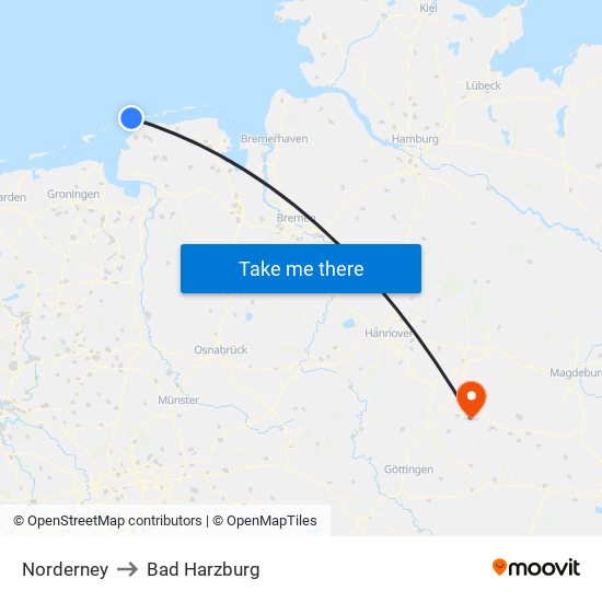 Norderney to Bad Harzburg map