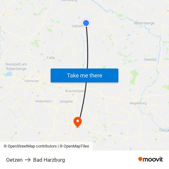 Oetzen to Bad Harzburg map
