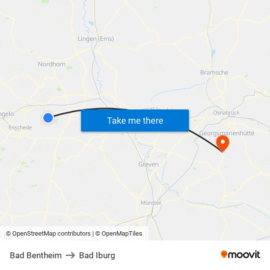 Bad Bentheim to Bad Iburg map