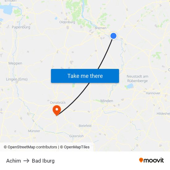 Achim to Bad Iburg map