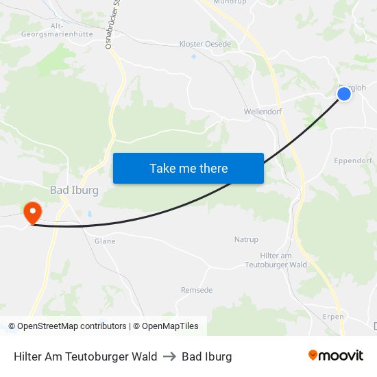 Hilter Am Teutoburger Wald to Bad Iburg map