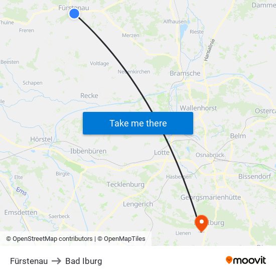 Fürstenau to Bad Iburg map