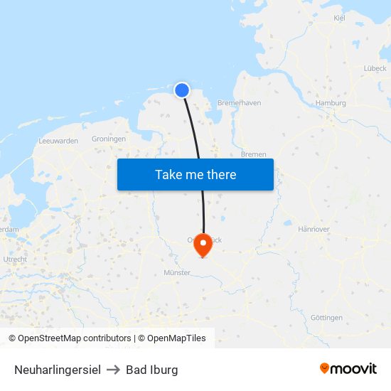 Neuharlingersiel to Bad Iburg map