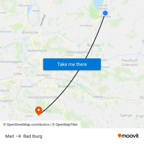 Marl to Bad Iburg map