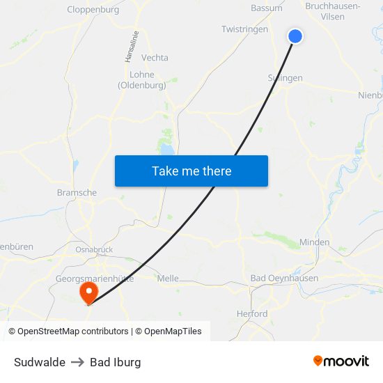 Sudwalde to Bad Iburg map