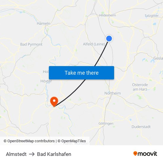 Almstedt to Bad Karlshafen map